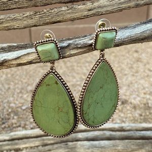 Green Faux Stone Drop Earrings - Brand New